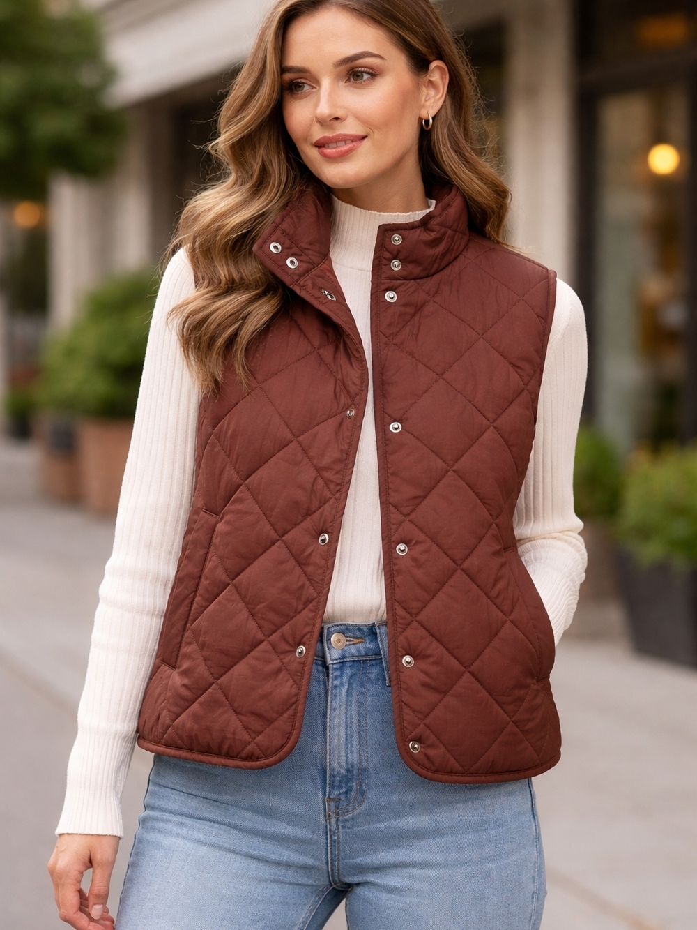 Quilted Brown Sleeveless Vest